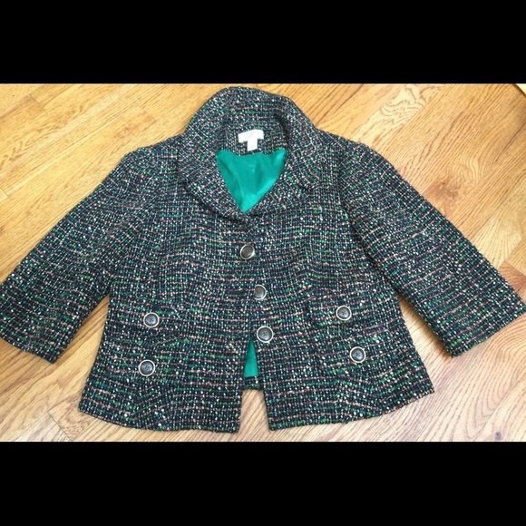 Ann Taylor Black Green Speckled Cropped Jacket 6 - Picture 4 of 8